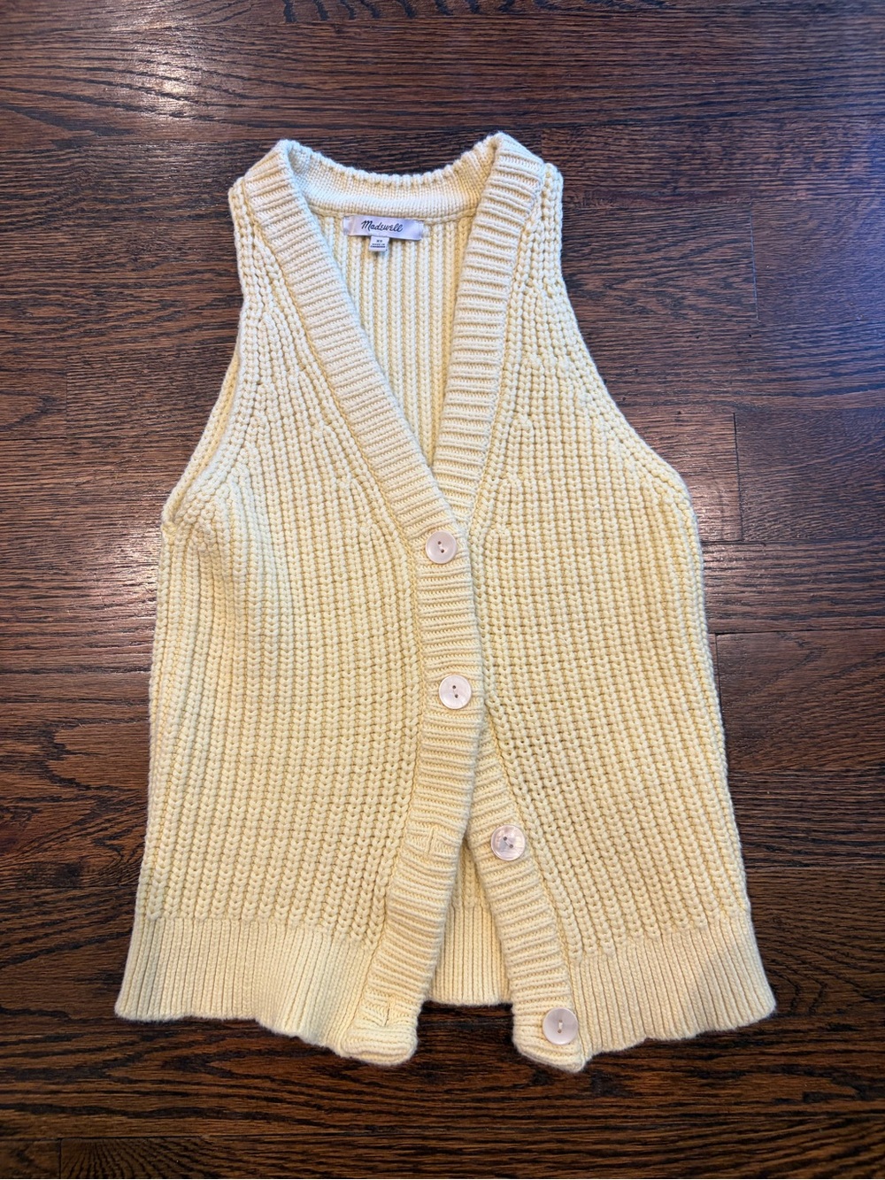 Madewell Pale Yellow Knit Button-Front Sweater Vest